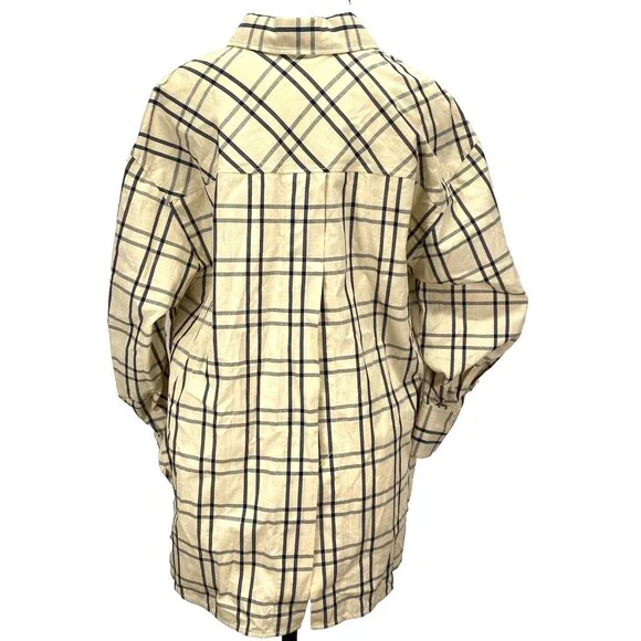 Zara Womens S (44" Bust) Plaid Oversized Shirt Open Back Side Vents Roll Tab Slv - Picture 6 of 13